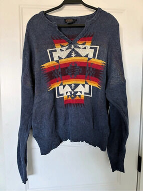 Pendleton Geometric Wool Sweater in Blue & Red Size Large